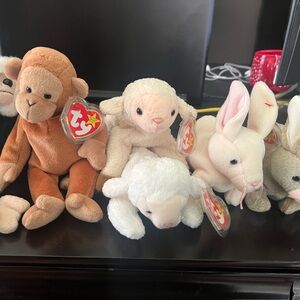 Vintage Beanie Babies Lot Of 6 Rare - Nibbler Nibbly Ewey Fleece Mooch Bingo